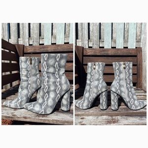 Snake Print Chunky Heel Boots